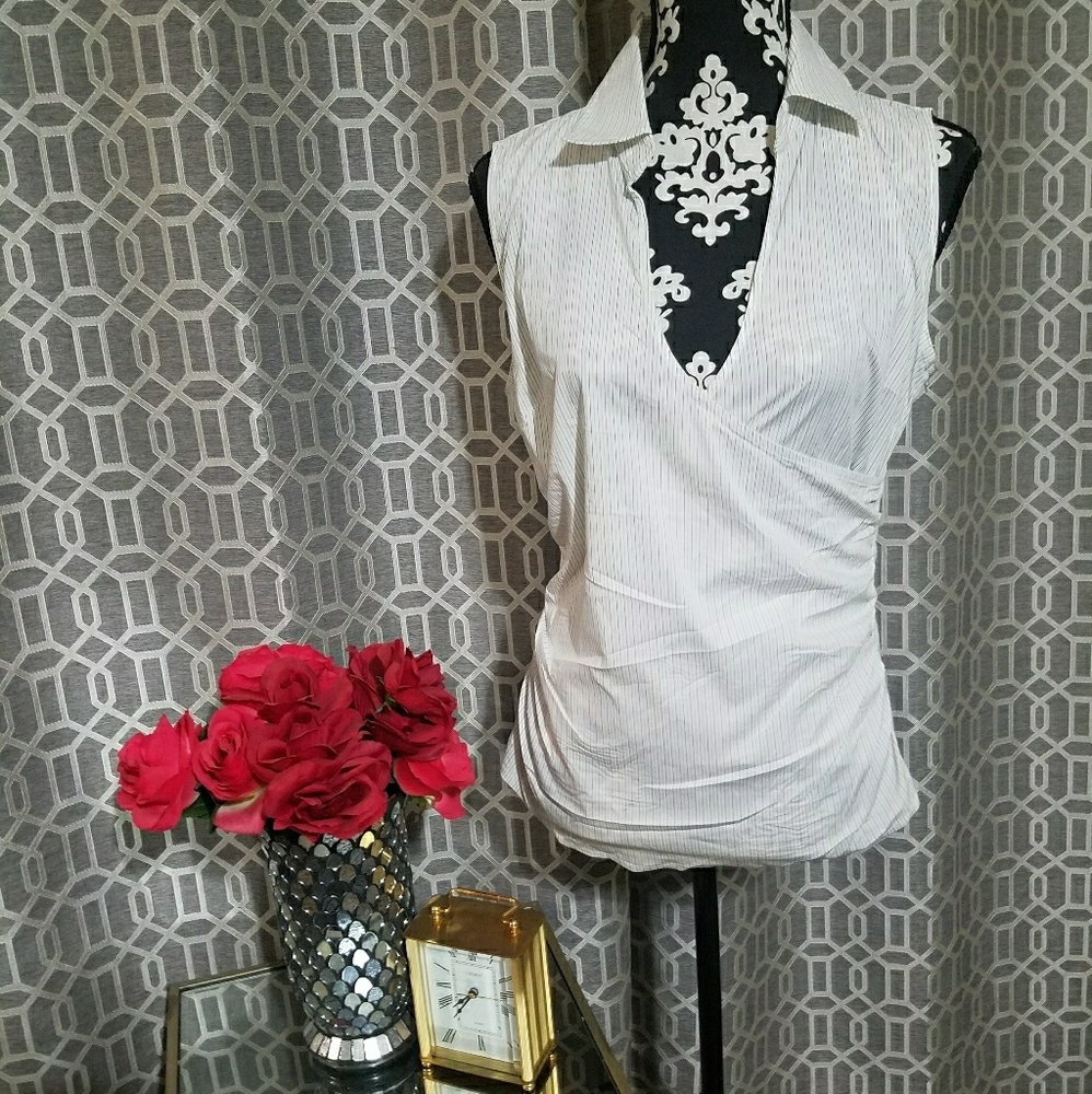 Deep V Sleeveless Striped Blouse